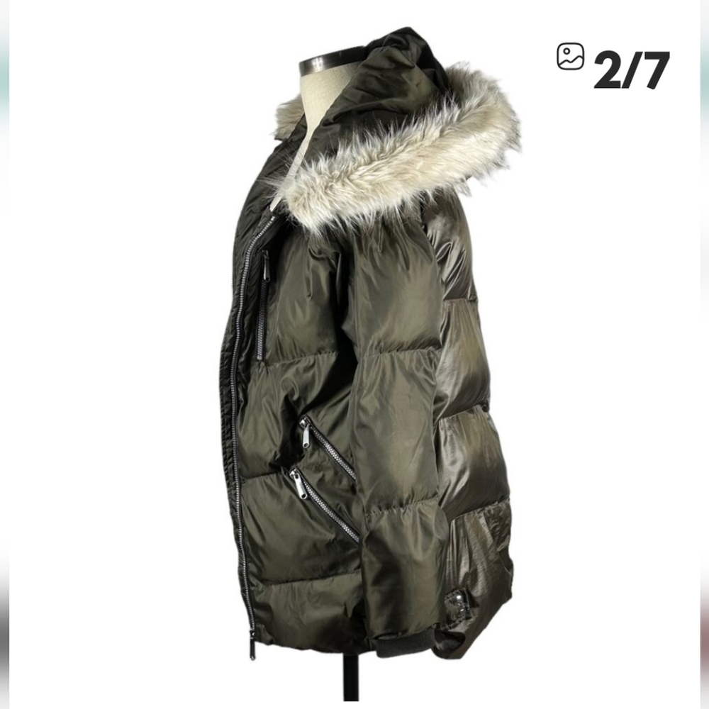 Sam Edelman Puffer Jacket Coat Parka Hooded with Faux Fur Hood XS Extra Small - Picture 3 of 5